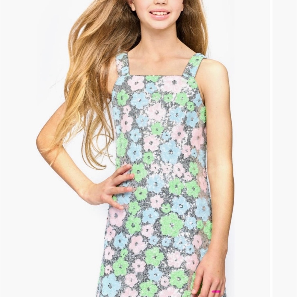 Hannah Banana kids Pastel Floral Printed Sequin Dress 6